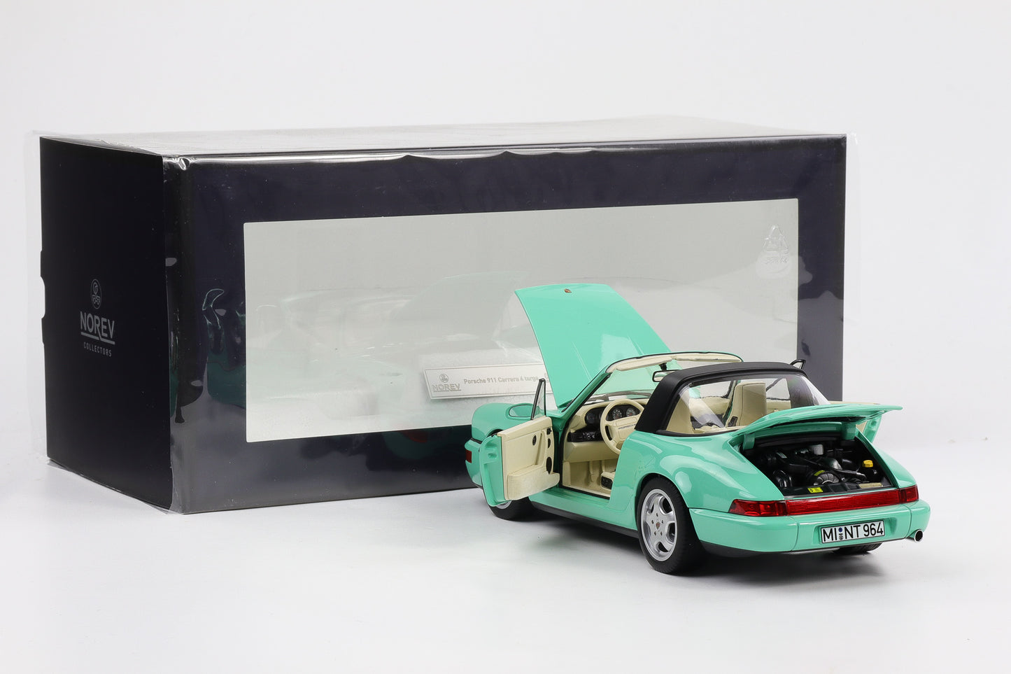 1:18 Porsche 911 964 Carrera 4 Targa Coupe mintgrün 1992 Norev full opening