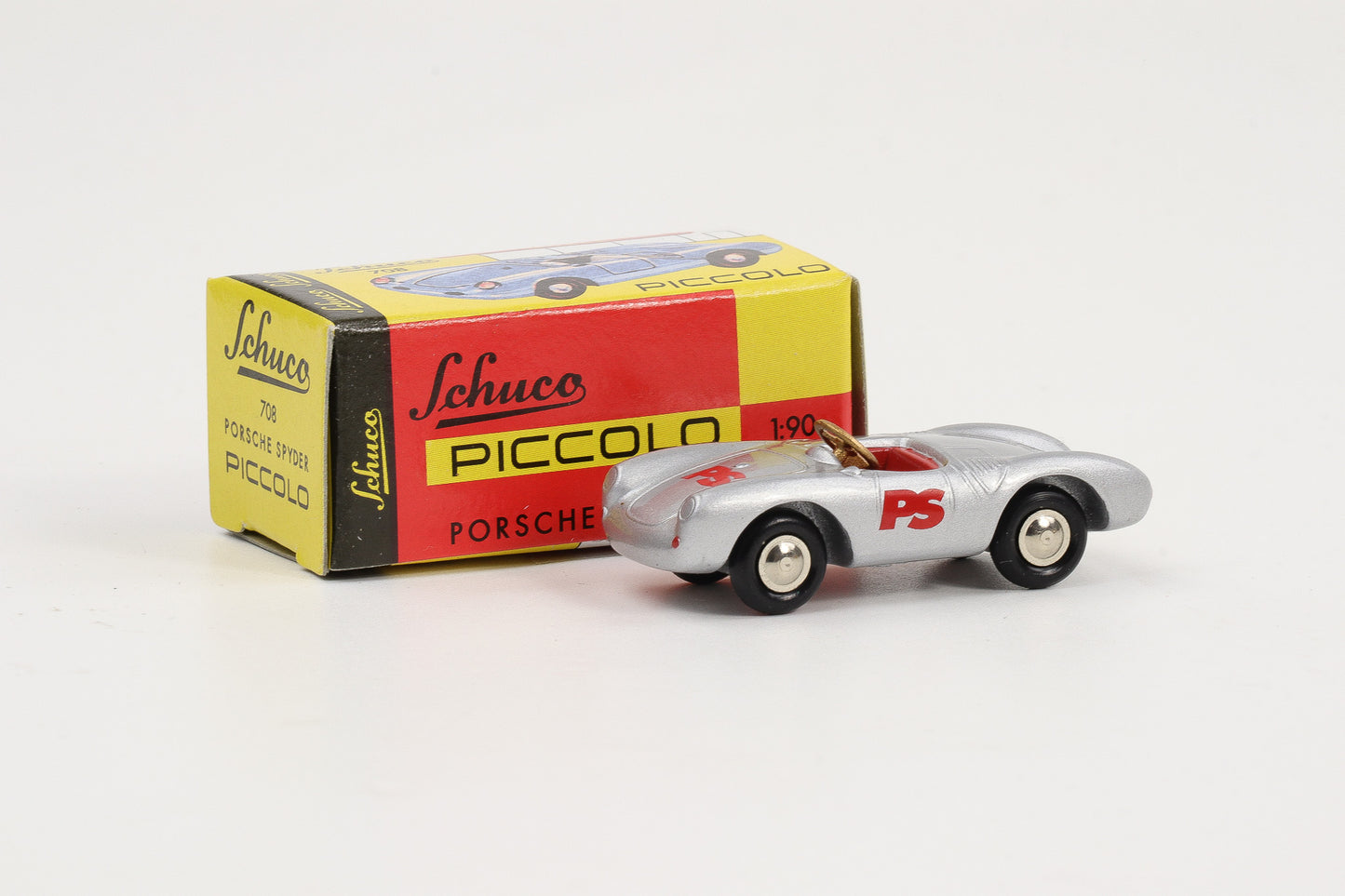 1:90 Schuco Piccolo Porsche Spyder 708 Cabrio PS Präsent Service silber