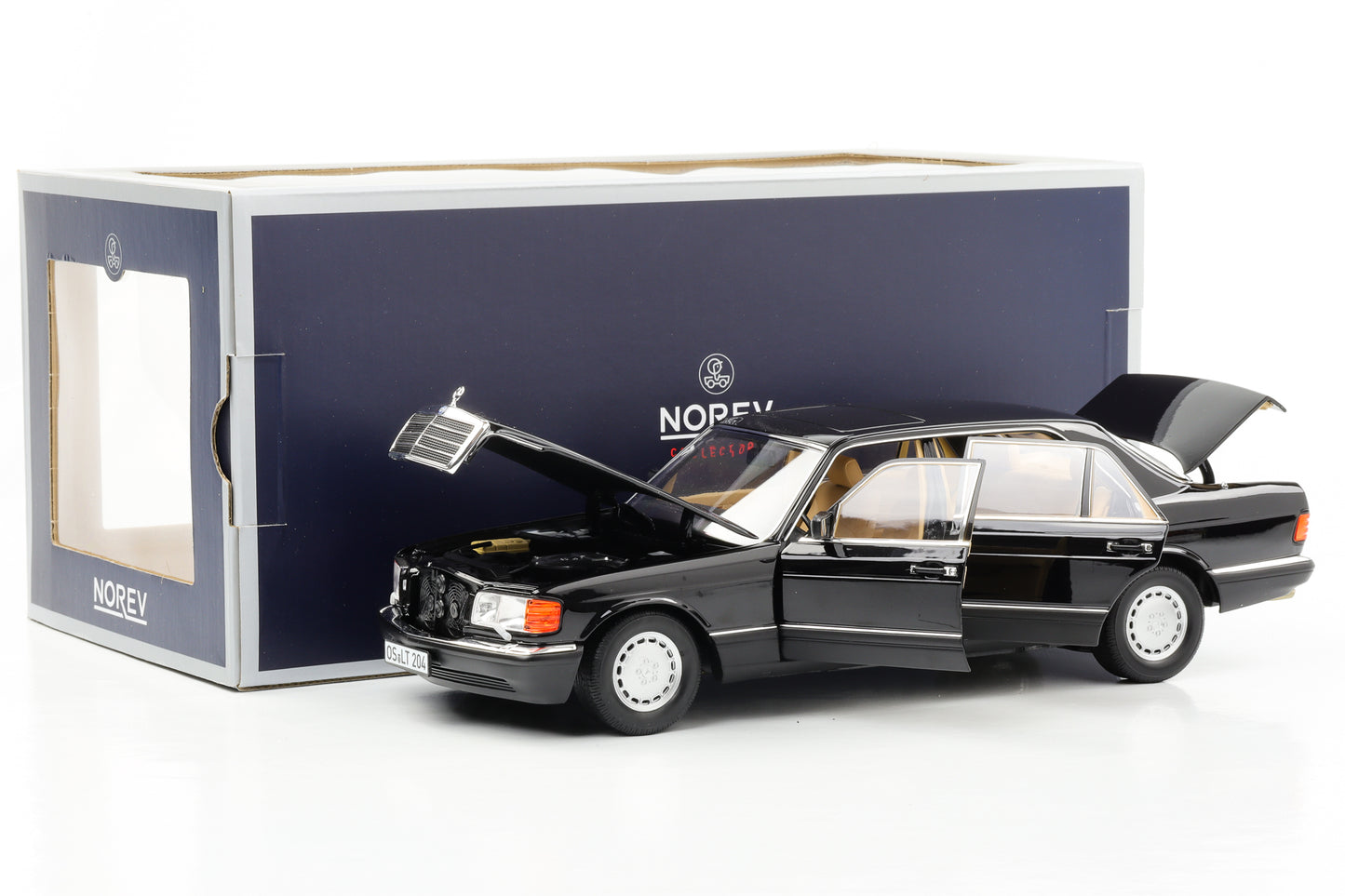1:18 Mercedes-Benz 560 SEL W126 Limousine 1989 schwarz Norev full opening