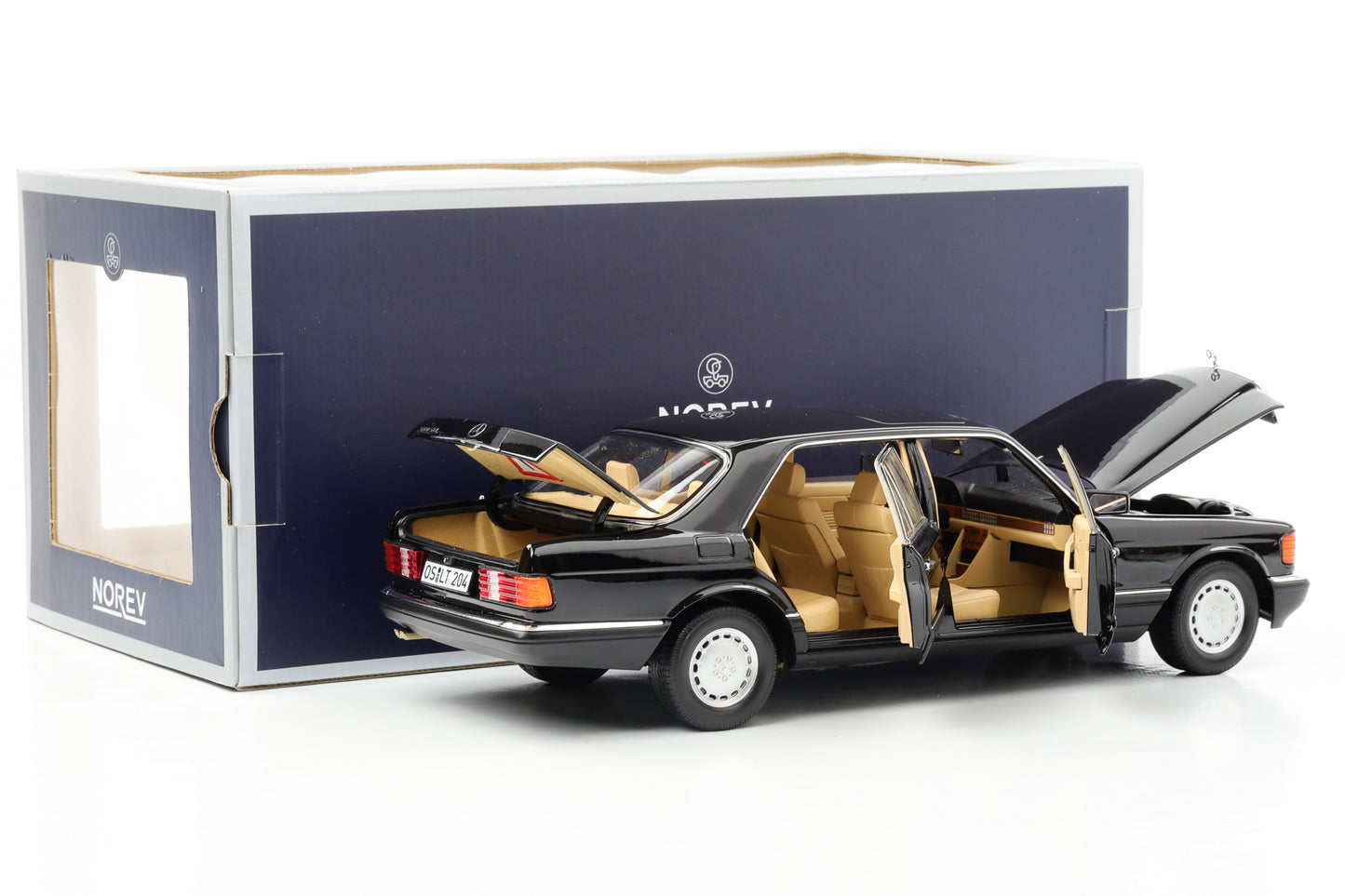 1:18 Mercedes-Benz 560 SEL W126 Limousine 1989 schwarz Norev full opening