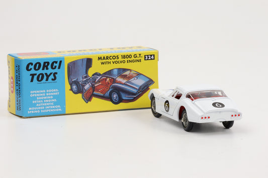 1:44 Corgi Toys Marcos GT weiß + Fahrer - Nr. 324 Repro
