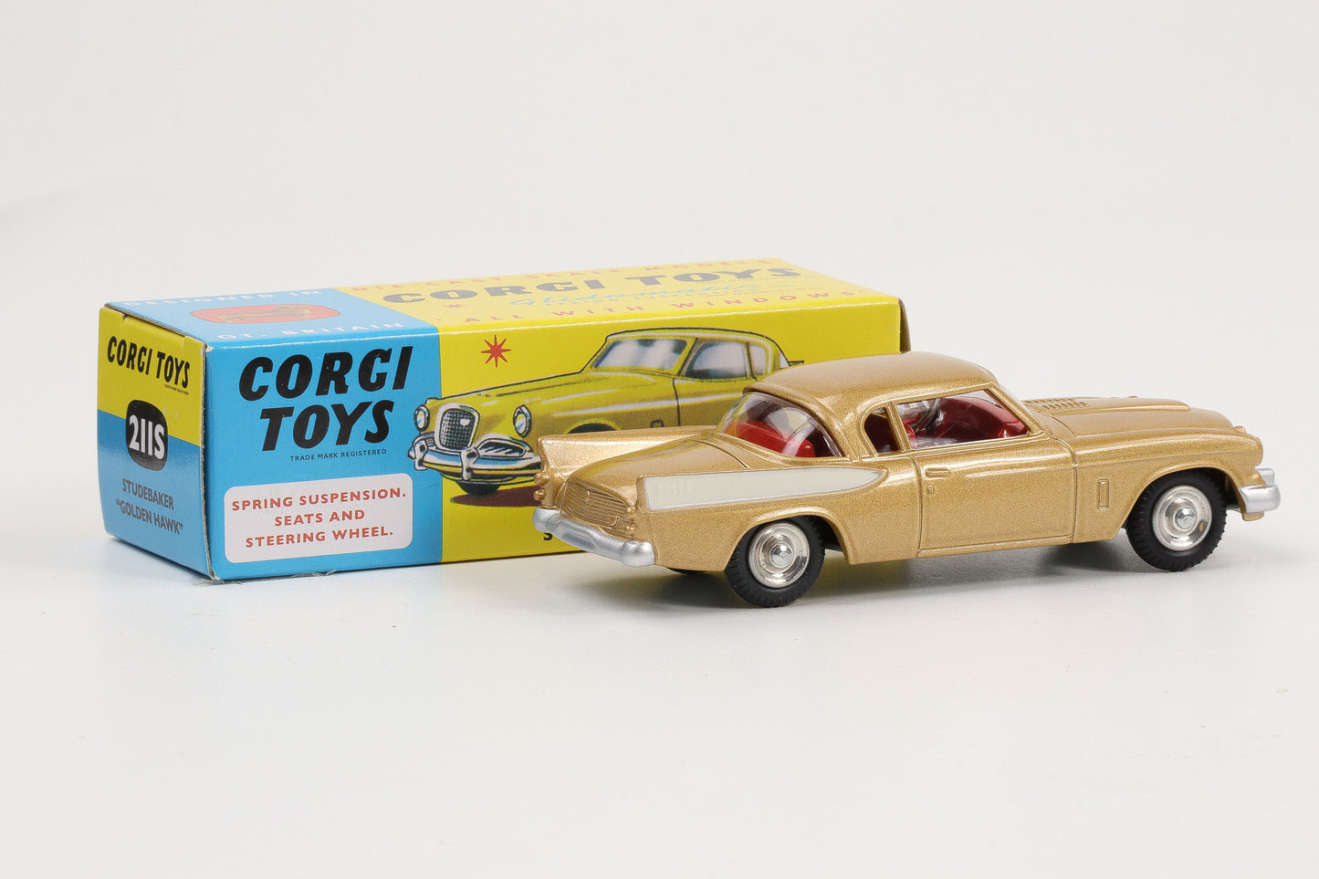 1:49 Corgi Toys Studebaker Golden Hawk metallicgold Nr. 211S Repro