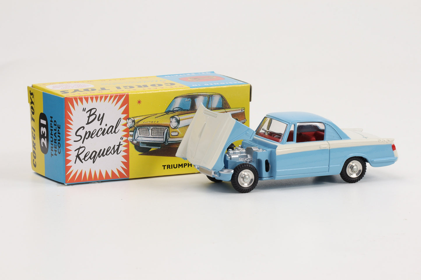 1:44 Corgi Toys Triumph Herald Coupe weiß-hellblau Nr. 231 Repro