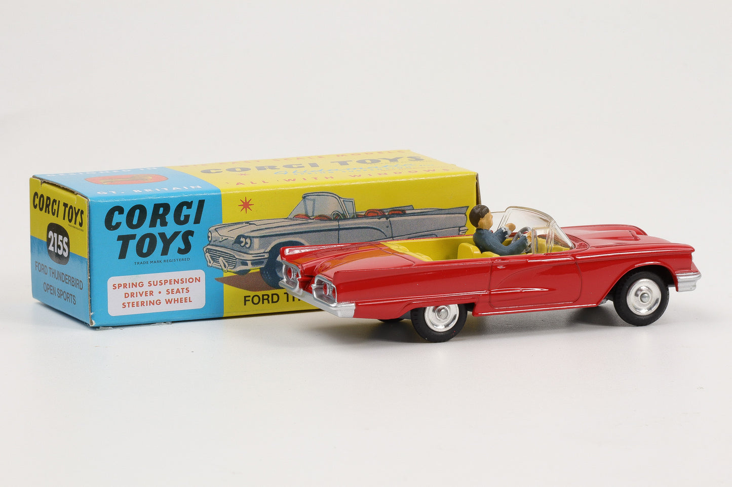1:48 Corgi Toys Ford Thunderbird mit Federung 1962 rot mit Fahrer Nr. 215S Repro