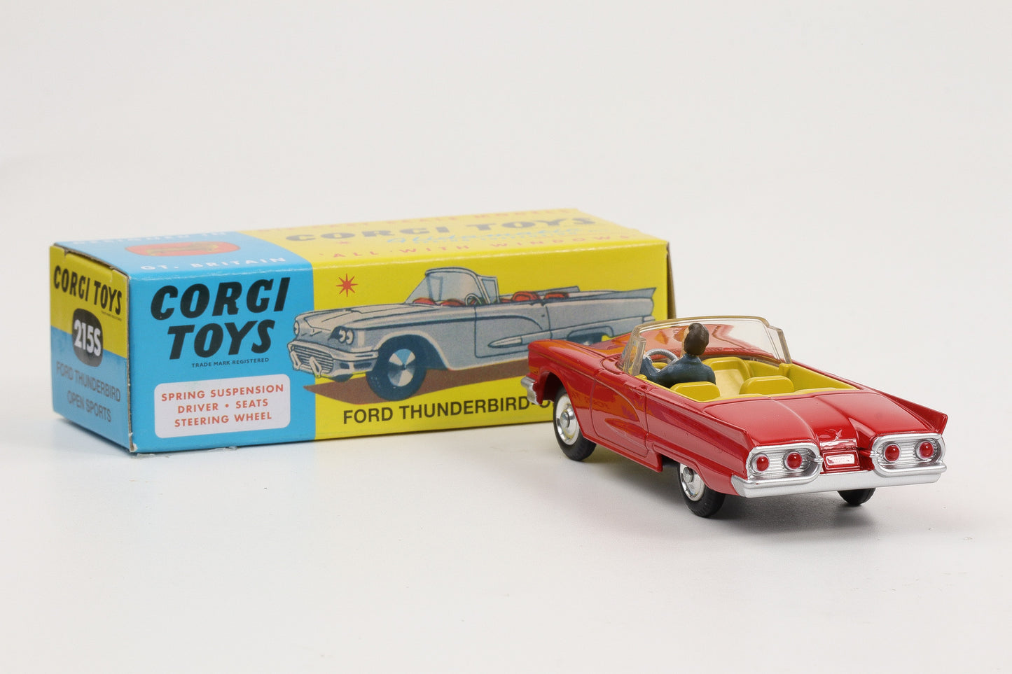 1:48 Corgi Toys Ford Thunderbird mit Federung 1962 rot mit Fahrer Nr. 215S Repro
