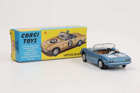 1:42 Corgi Toys Lotus Elan S2 metallicblau mit Fahrer - Nr. 318 Repro