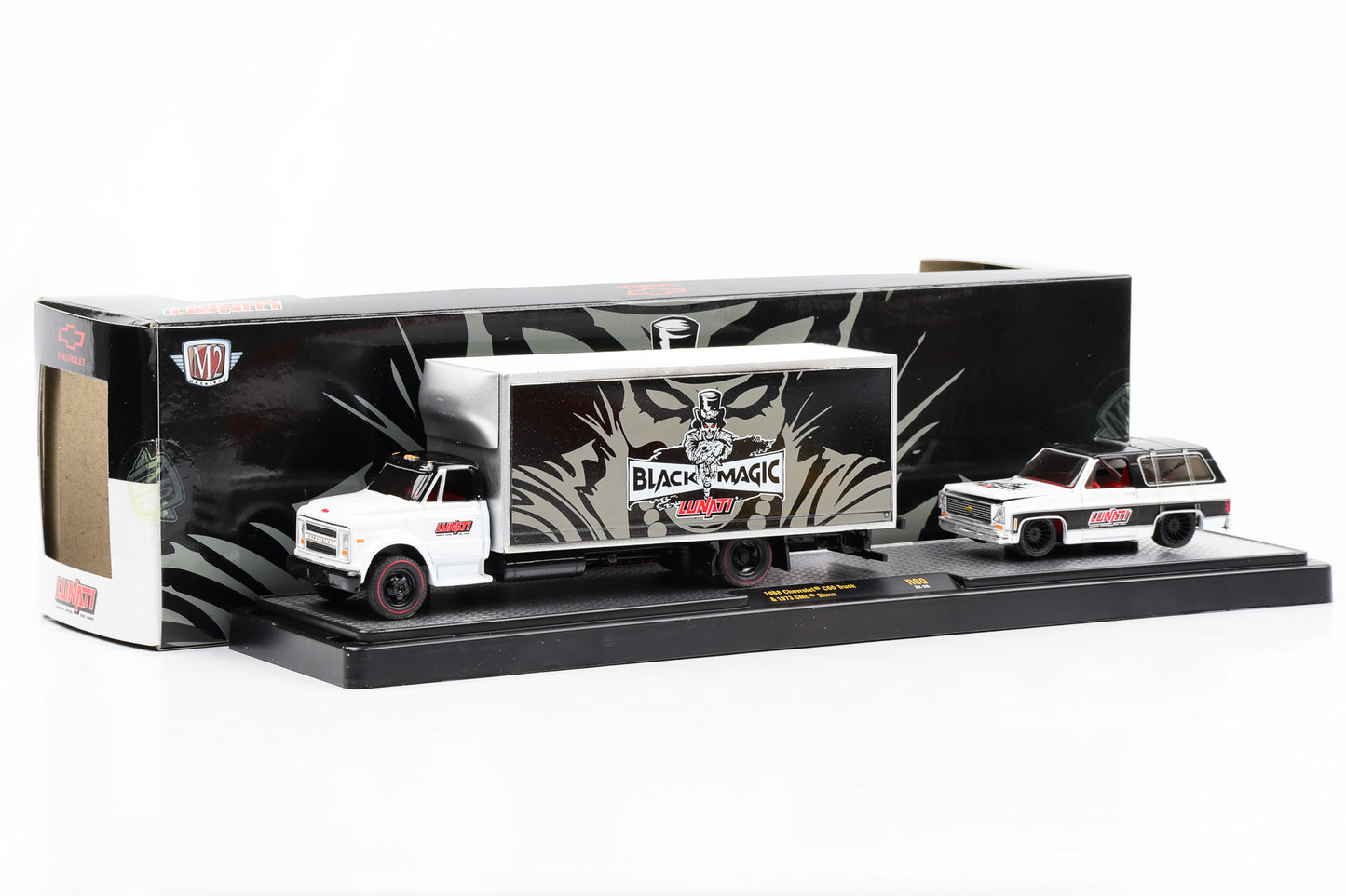 1:64 1968 Chevrolet C60 Truck & 1973 GMC Sierra BLACK MAGIC LUNATI M2 Machines