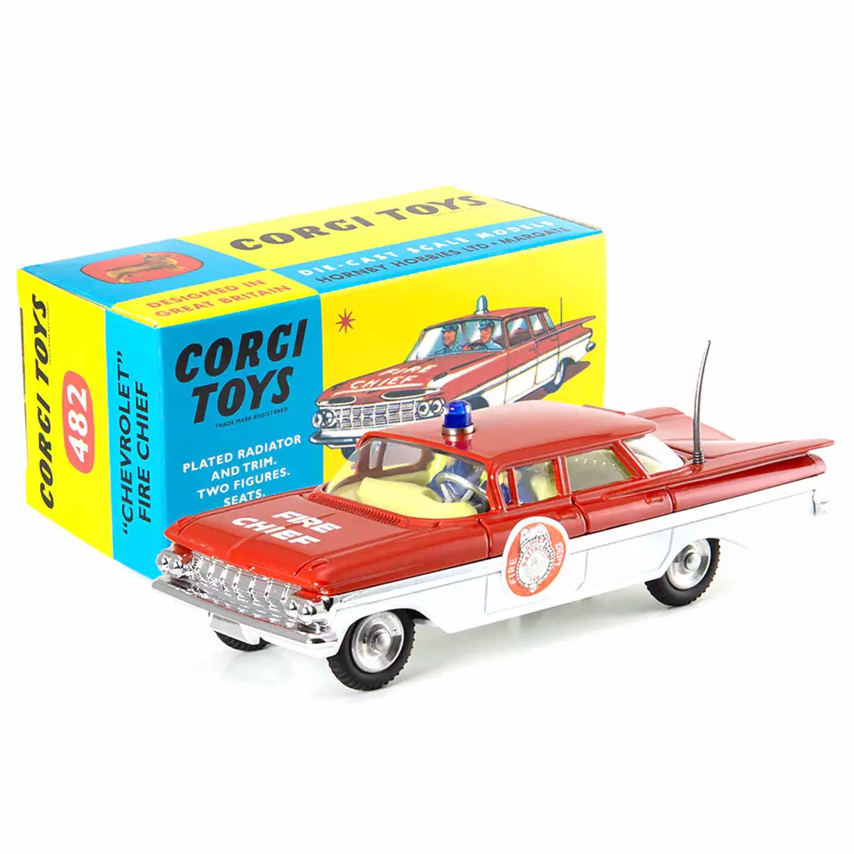 1:50 Corgi Toys Chevrolet Fire Chief Feuerwehrauto  Insassen rot-weiß Nr. 482 Repro