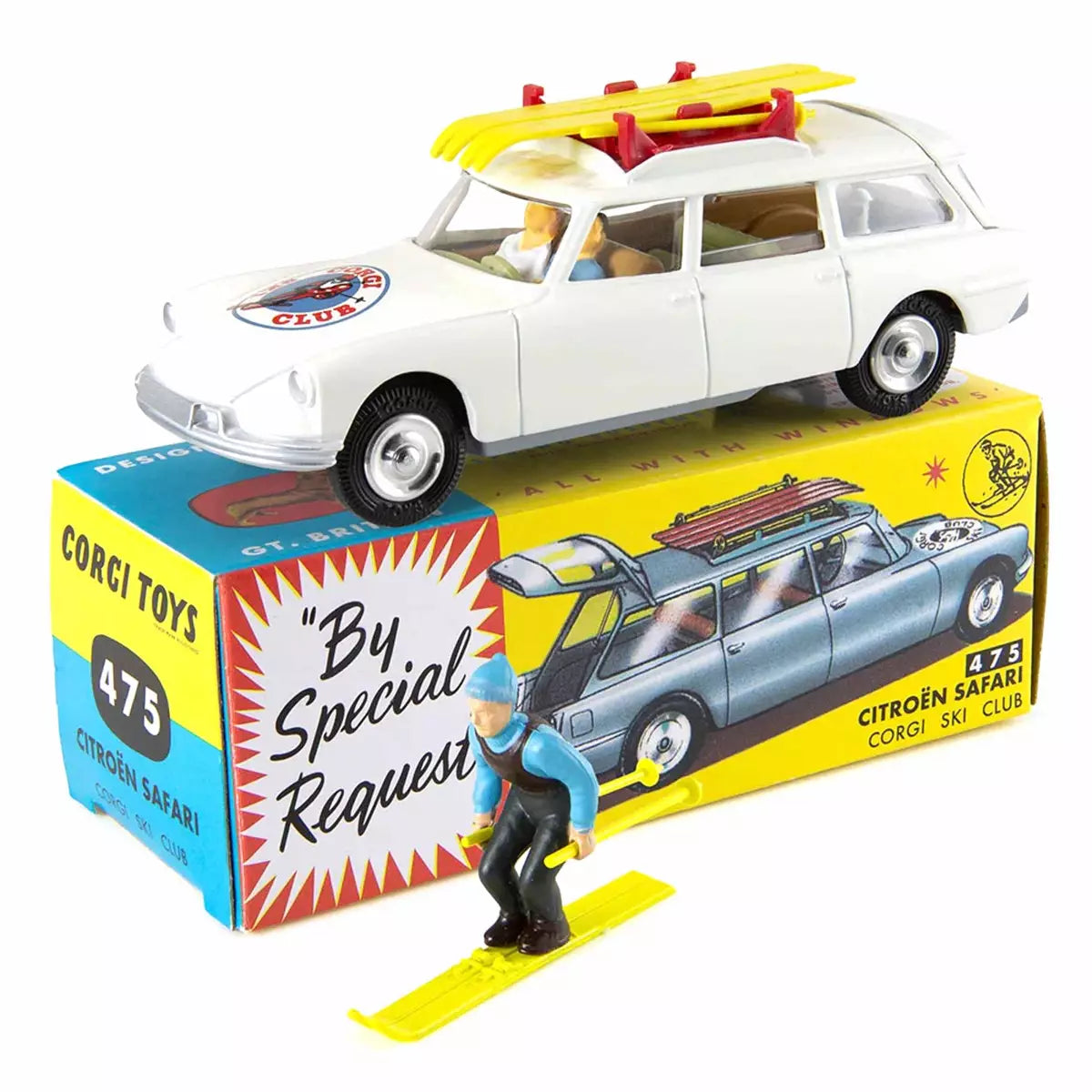 1:48 Corgi Toys Citroen Safari Corgi Ski Club Figur Gepäckträger Nr. 475 Repro