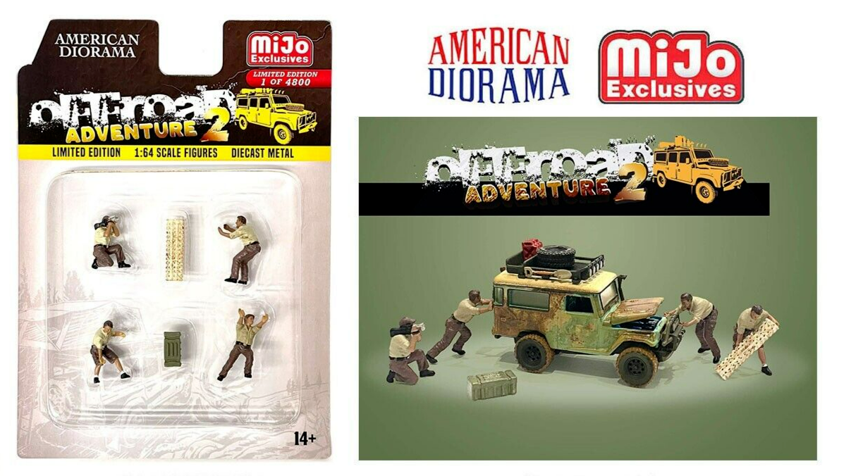1:64 Figur Offroad Adventure 2 Set 4 Figuren mit Zubehör American Diorama Mijo