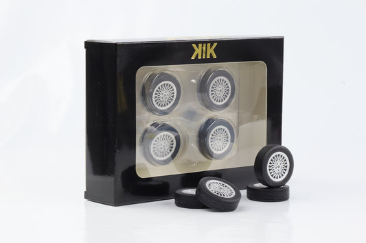 1:18 4 Felgen Set Porsche 924 Turbo silber 35mm mit Reifen KK-Scale