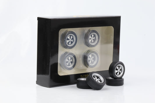 1:18 4 Felgen Set Porsche Turbo Fuchsfelgen silber 35mm mit Reifen KK-Scale