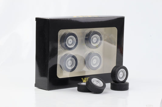 1:18 4 Felgen Set BMW Alpina E30 F 16" silber/schwarz 34mm mit Reifen KK-Scale