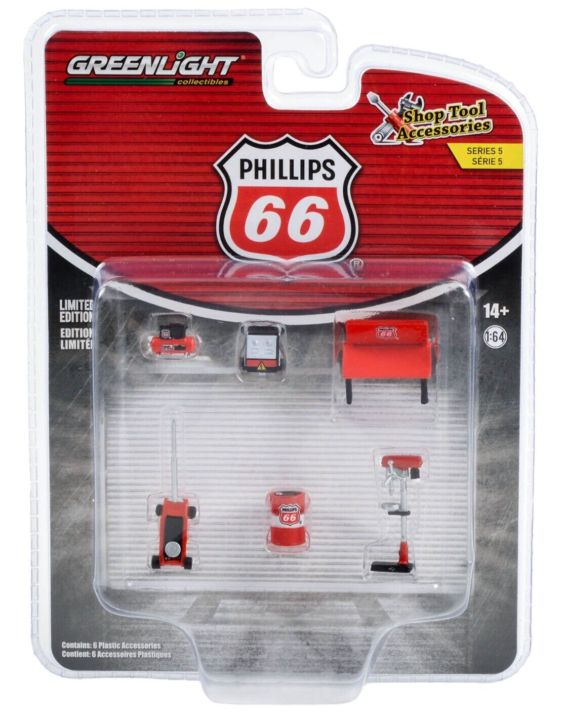 1:64 Phillips 66 Serie 5 Werkstatt Shop Tool Set 6 pcs. Greenlight Figur