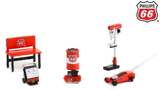 1:64 Phillips 66 Serie 5 Werkstatt Shop Tool Set 6 pcs. Greenlight Figur