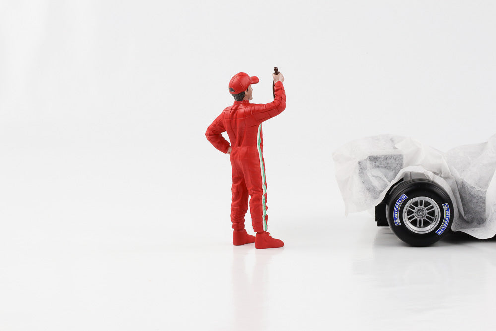 1:18 F1 Figur Racing Legend 2000s Fahrer B roter Anzug Sektflasche American Diorama