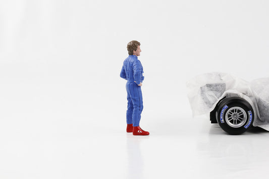 1:18 Figur F1 Racing Legend 80s Fahrer B blauer Anzug weißer Helm American Diorama