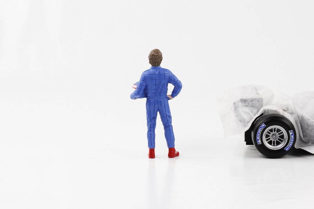 1:18 Figur F1 Racing Legend 80s Fahrer B blauer Anzug weißer Helm American Diorama