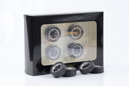 1:18 4 Felgen Set Porsche Fuchsfelgen schwarz 35mm mit Reifen KK-Scale