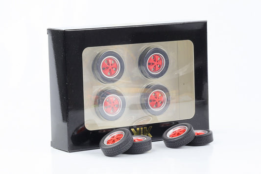 1:18 4 Felgen Set Porsche Fuchs Clubsport rot 35mm mit Reifen KK-Scale