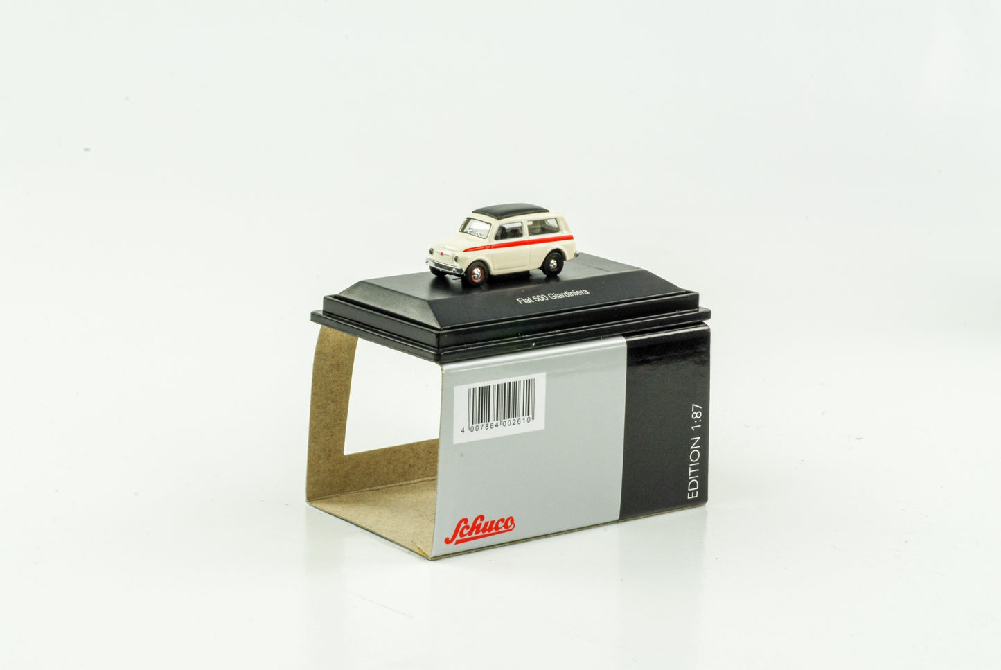 1:87 Fiat 500 Giardiniera weiß mit roten Streifen Schuco H0