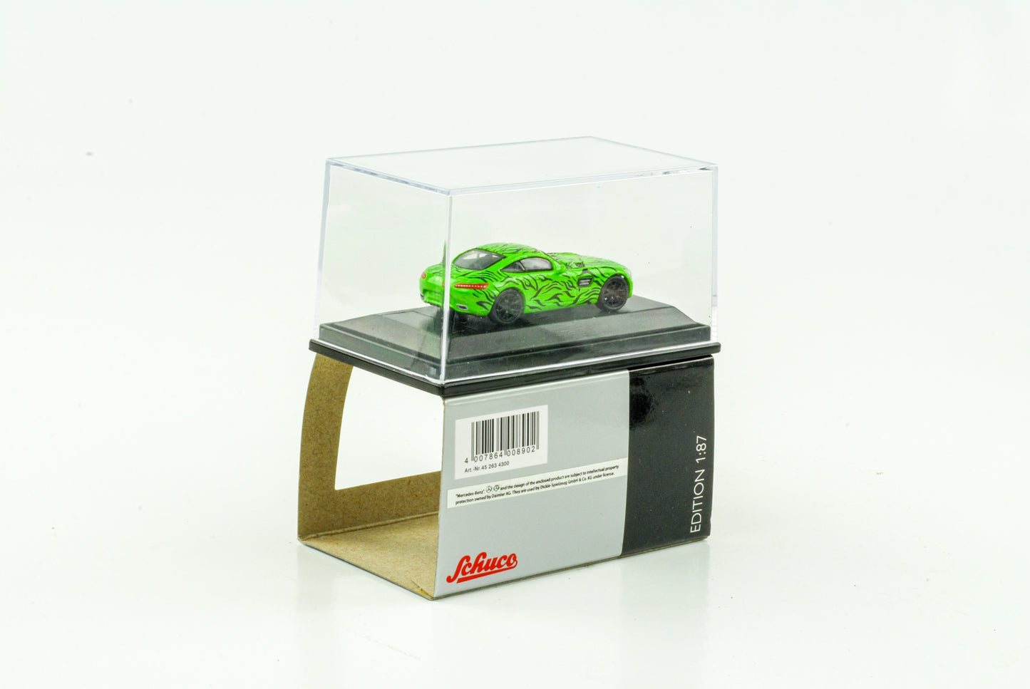 1:87 Mercedes AMG GT grün mit schwarzen Tigerstreifen Schuco H0