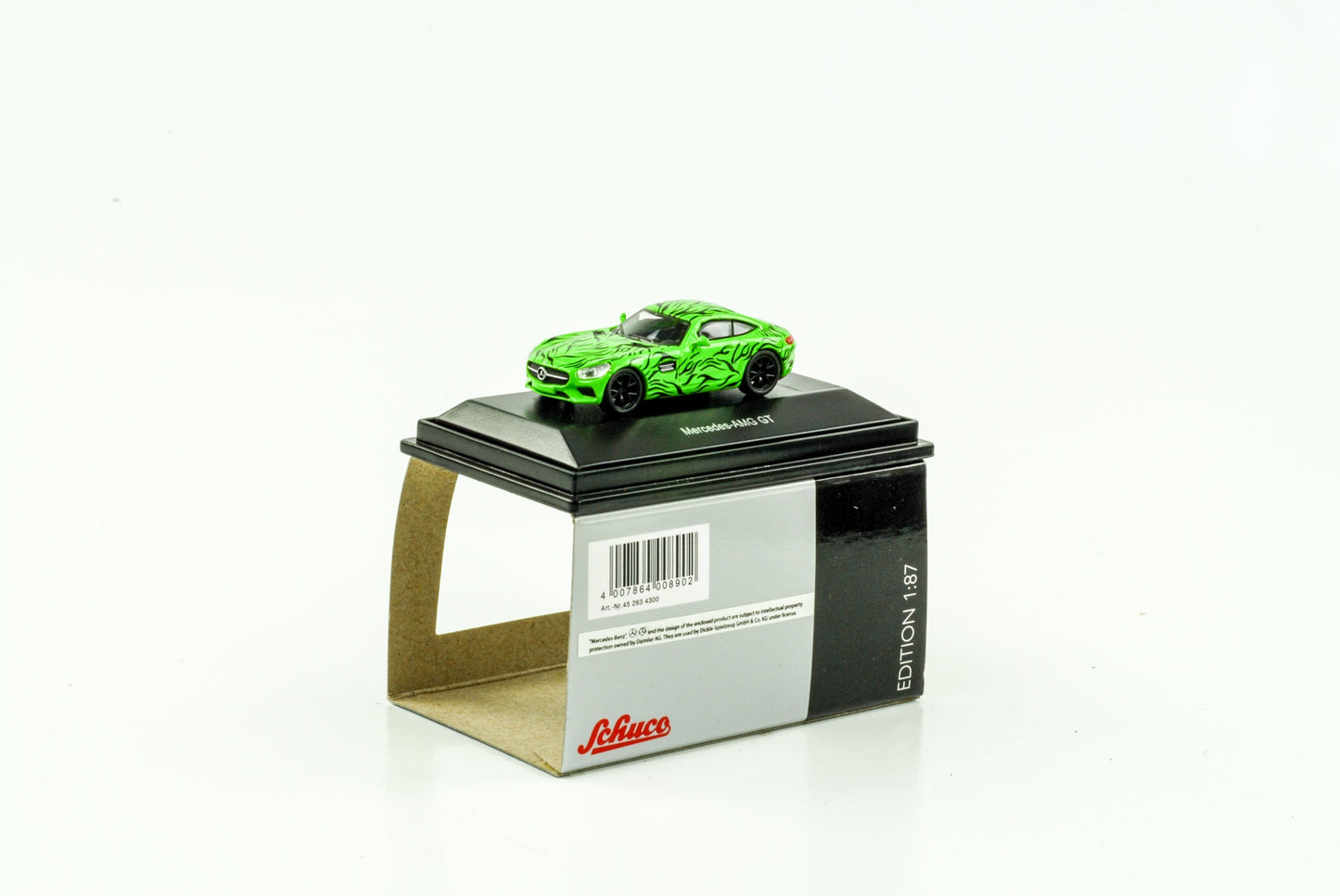 1:87 Mercedes AMG GT grün mit schwarzen Tigerstreifen Schuco H0