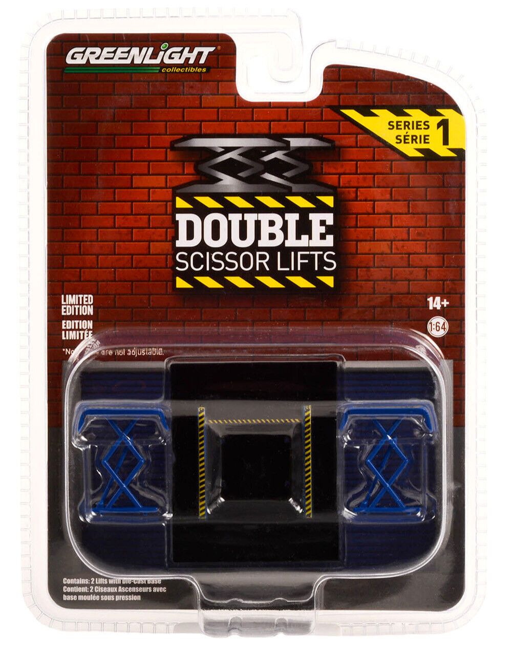1:64 Doppel Scherenlift Hebebühne Douple Scissor Lifts blau Serie 1 Greenlight
