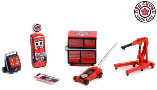 1:64 Red Crown Gasoline Serie 5 Werkstatt Shop Tool Set 6 pcs. Greenlight Figur