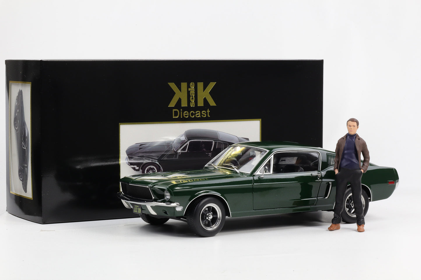 1:12 KK Scale Ford Mustang GT Fastback Bullitt 1968 mit Figur green Moviecar