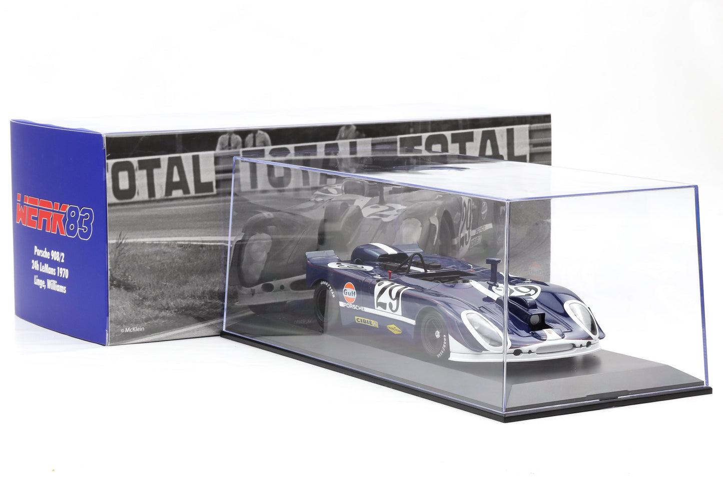 1:18 Porsche 908/02 #29 24h LeMans 1970 Linge Williams Camera Car Werk83 + Vitrine