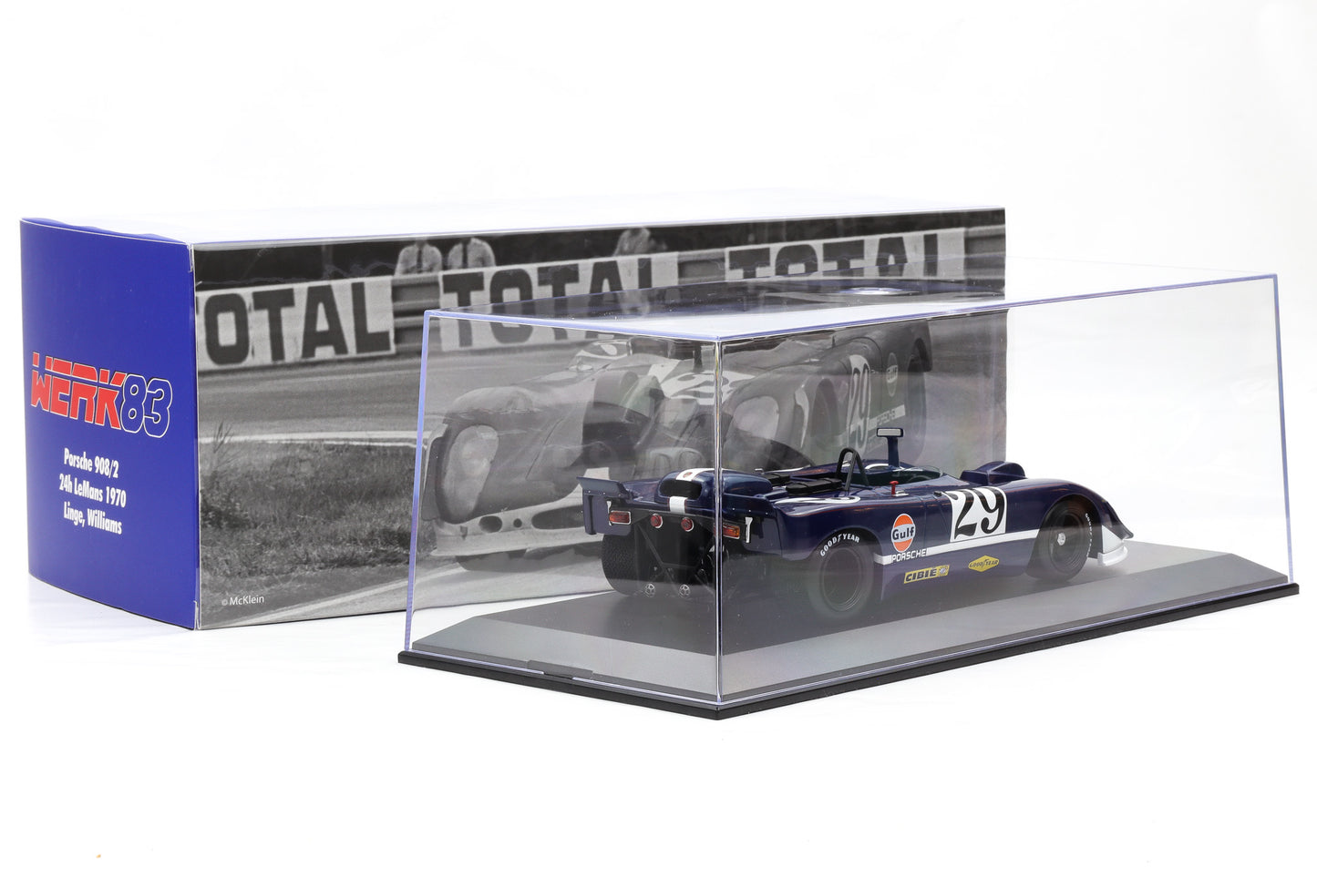 1:18 Porsche 908/02 #29 24h LeMans 1970 Linge Williams Camera Car Werk83 + Vitrine