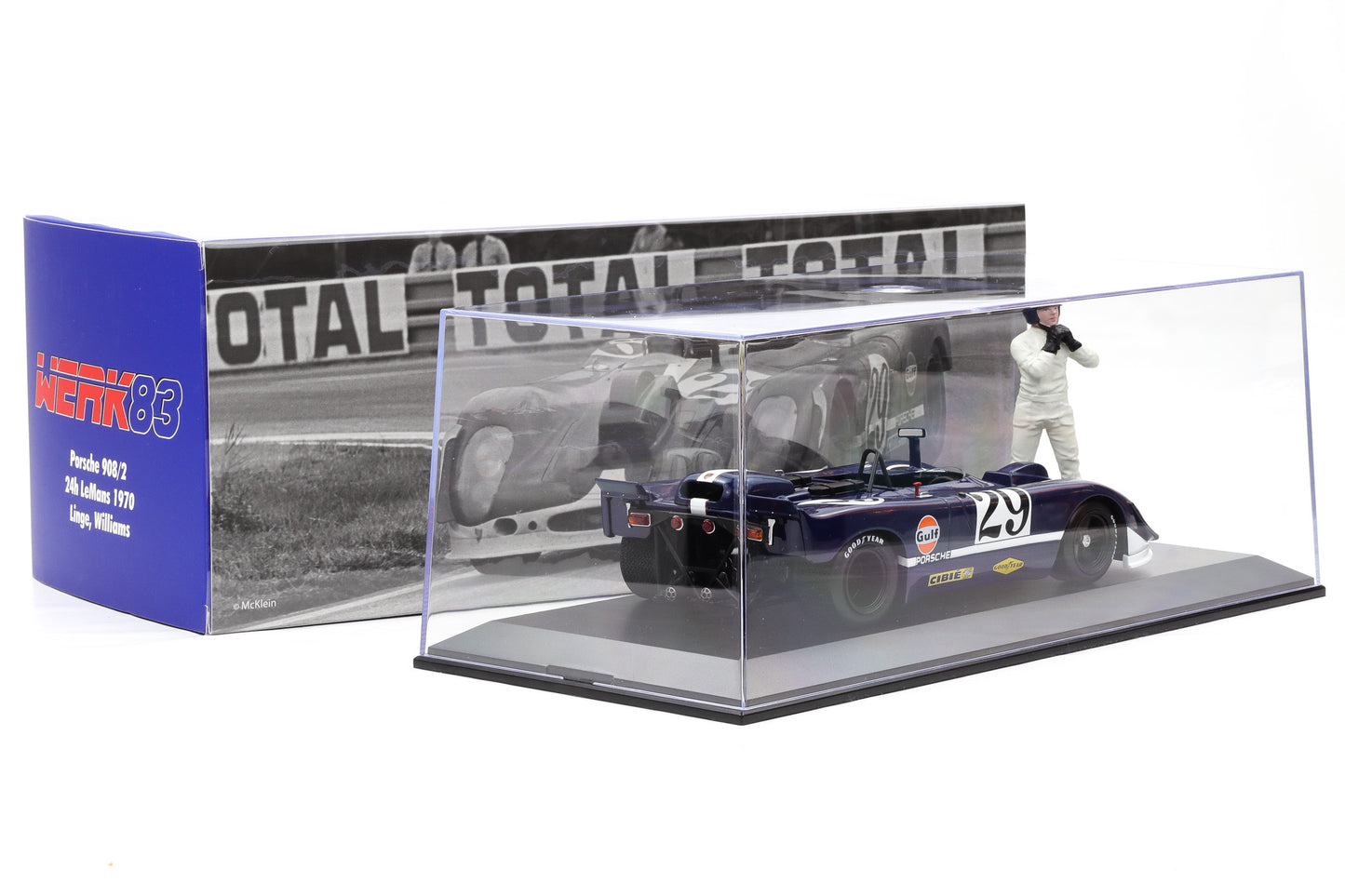 1:18 Porsche 908/02 #29 24h LeMans 1970 Linge Williams Camera Car Werk83 + Vitrine