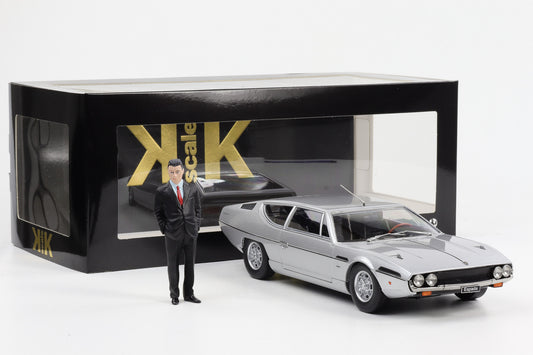 1:18 KK-Scale Lamborghini Espada S2 1970 V12 Bertone silber + Figur Ferruccio