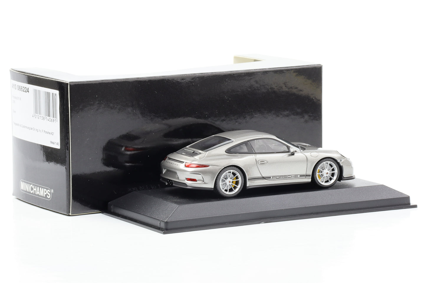 1:43 Porsche 911 991 R silver with black writing Minichamps