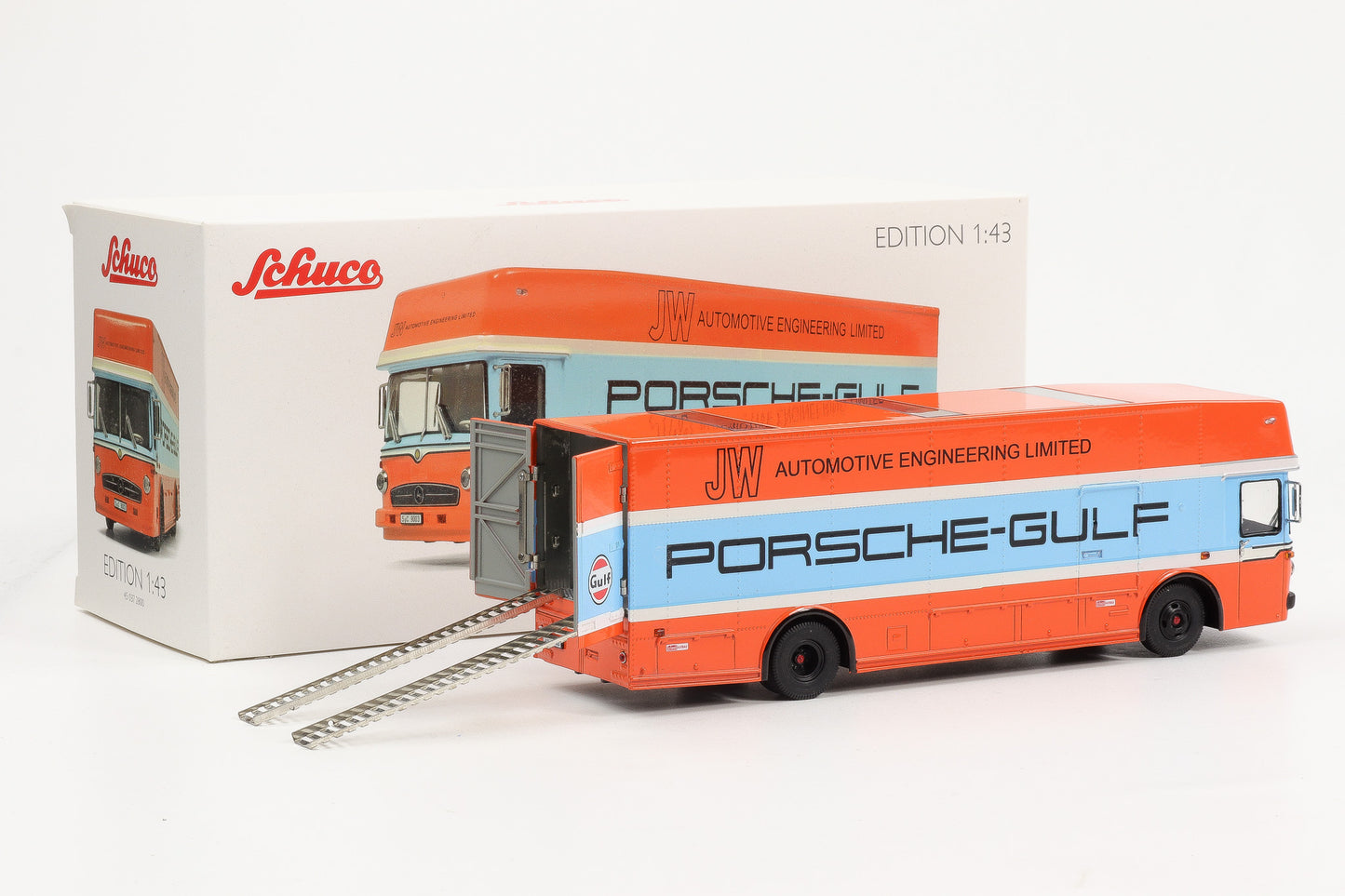 1:43 Porsche Mercedes-Benz Renntransporter LKW Truck Gulf O317 Schuco diecast