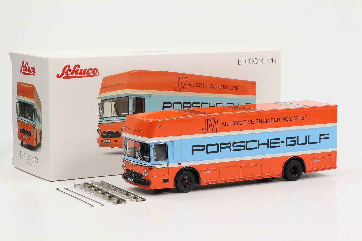 1:43 Porsche Mercedes-Benz Renntransporter LKW Truck Gulf O317 Schuco diecast