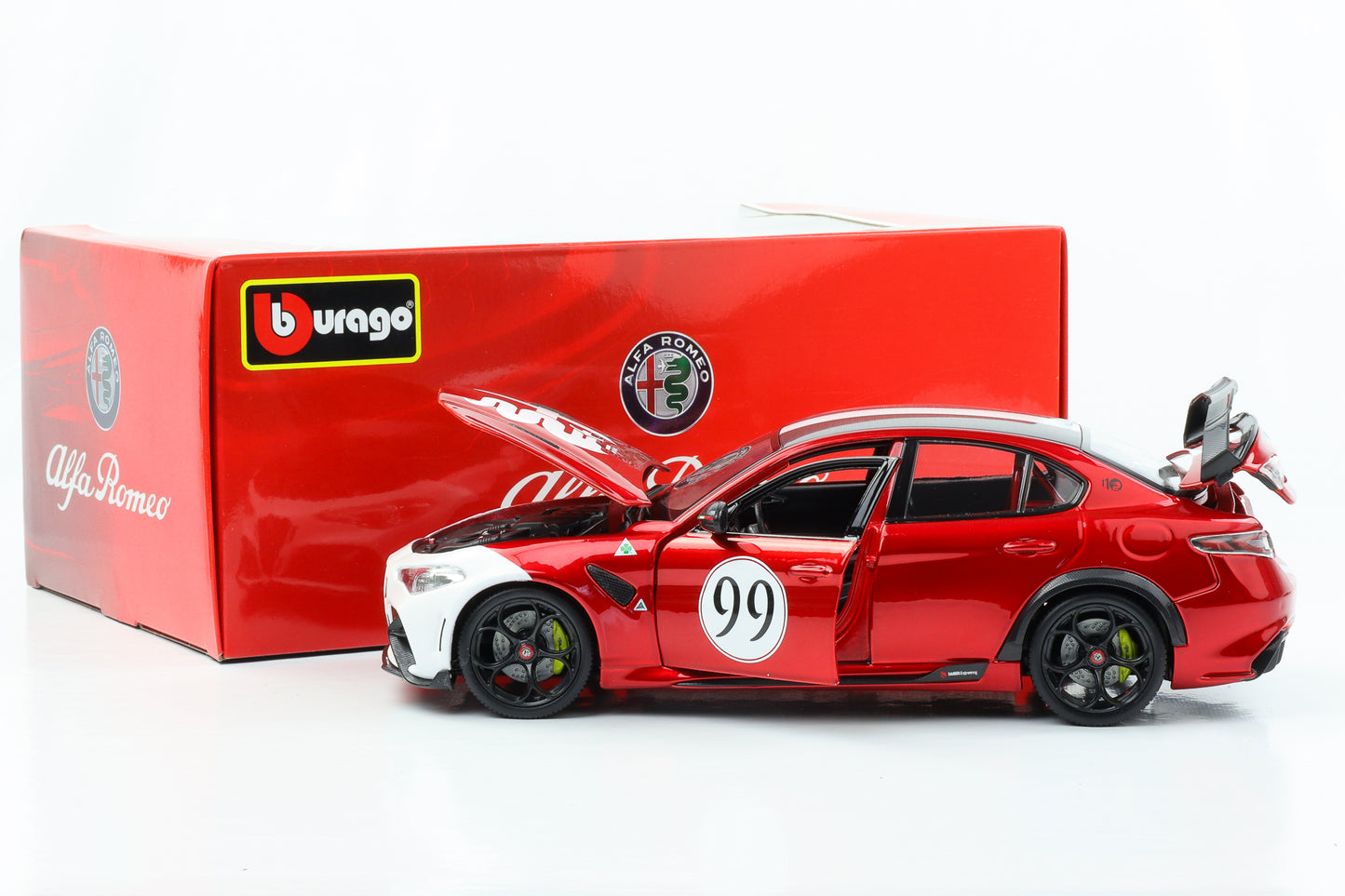 1:18 BBURAGO Alfa Romeo Giulia GTAm 2020 Racing #99 rojo metálico