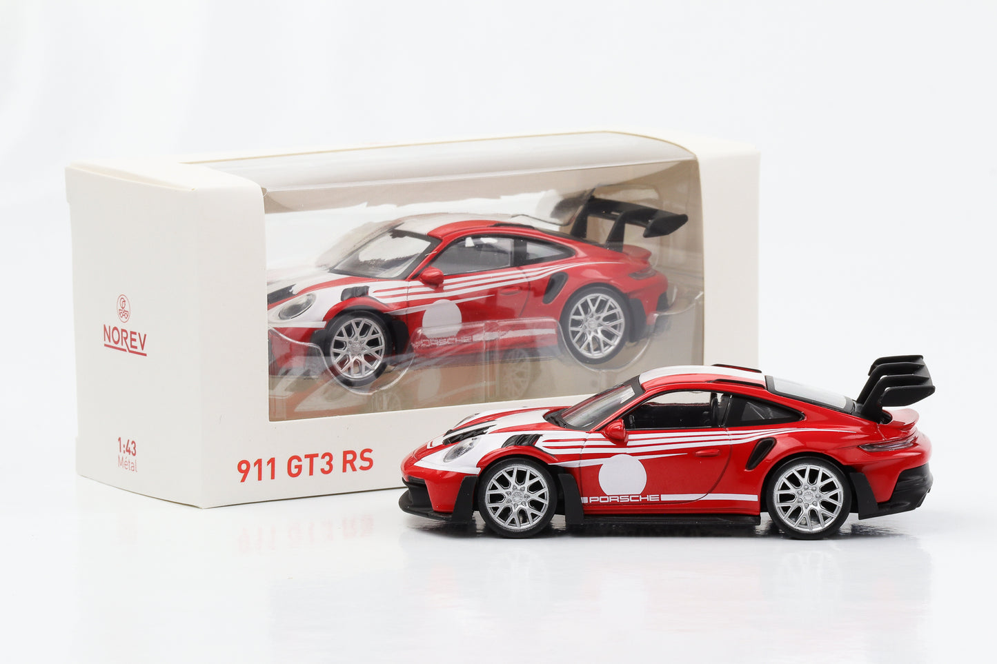 1:43 بورش 911 992 GT3 RS 2022 أحمر أبيض جيت كار نوريف