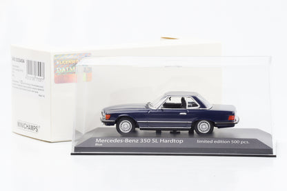 1:43 Mercedes-Benz 350 SL R107 Hardtop 1974 azul Minichamps limitado