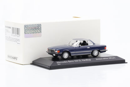 1:43 Mercedes-Benz 350 SL R107 Hardtop 1974 azul Minichamps limitado