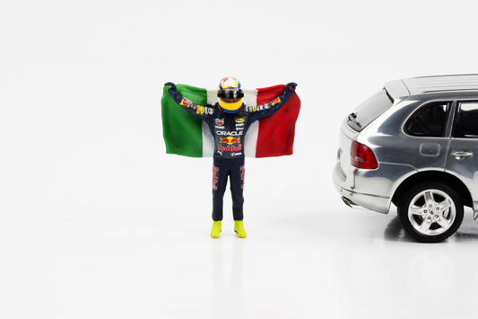 1:43 F1 Figur Sergio Perez mit mexikanischer Flagge Formel 1 Cartrix CT068 41mm