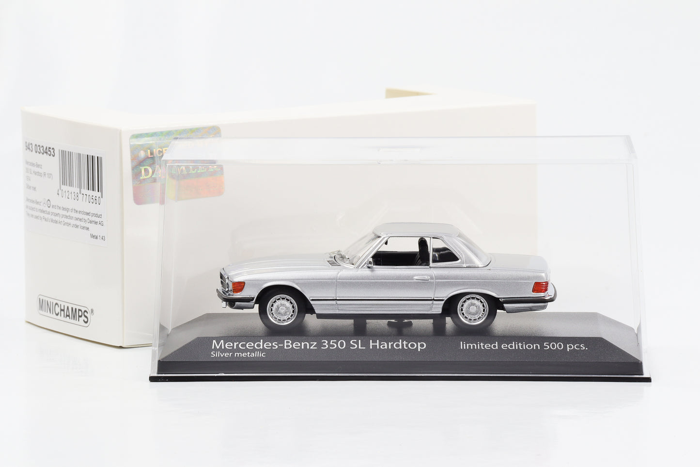 1:43 Mercedes-Benz 350 SL R107 Hardtop 1974 silver Minichamps limited