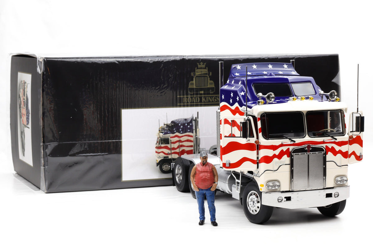1:18 Kenworth K 100 Aerodyne COE Sattelzugmaschine "Stars & Stripes" 1976 + Figur