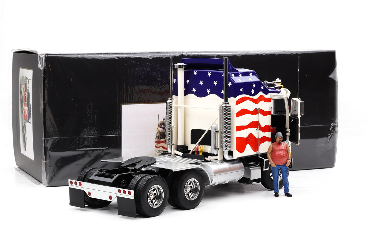 1:18 Kenworth K 100 Aerodyne COE Sattelzugmaschine "Stars & Stripes" 1976 + Figur