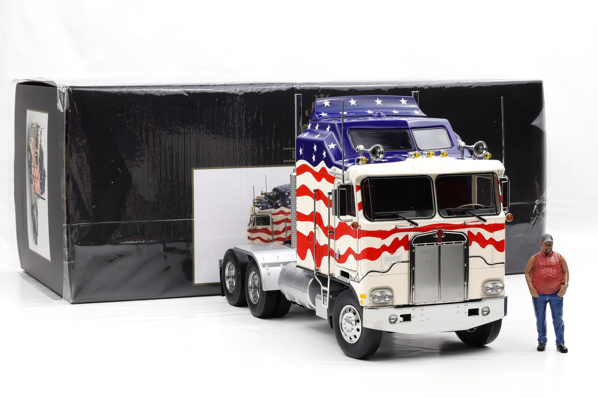 1:18 Kenworth K 100 Aerodyne COE Sattelzugmaschine "Stars & Stripes" 1976 + Figur