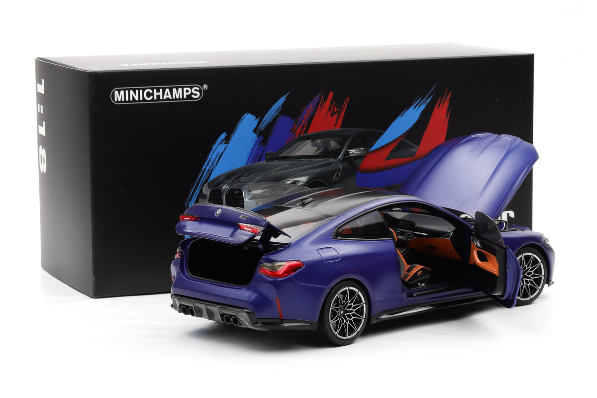 1:18 Minichamps BMW M4 G82 Coupe 2020 Frozen Portimao blue metallic opening