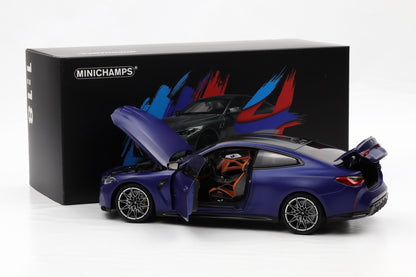 1:18 Minichamps BMW M4 G82 Coupe 2020 Frozen Portimao blue metallic opening