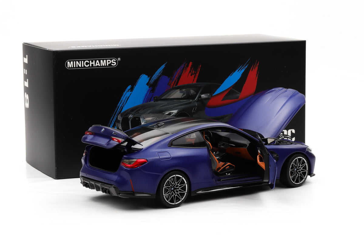 1:18 Minichamps BMW M4 G82 Coupe 2020 Frozen Portimao blue metallic opening