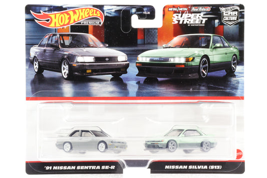 1:64 Lot de 2 Nissan Sentra SE-R 1991 + Nissan Silvia (S13) Hot Wheels Premium